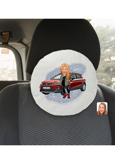 Kişiye Özel Plakalı Kadın Seat Ateca Karikatürlü Yuvarlak Araç Ko (503989078)