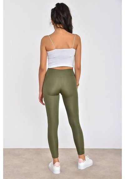 Moda Trend Kadın Slim Fit Korse Etkili Iç Göstermeyen Yüksek Bel Parlak Disko Taythaki Xl Haki