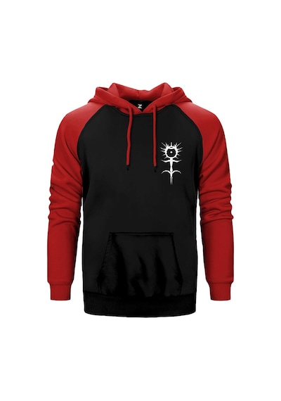 Ghostemane Logo Kırmızı Renk Reglan Kol Kapşonlu Sweatshirt Kırmızı