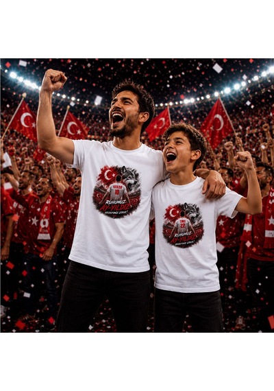 Bk Gift Kişiye Özel Türkiye Taraftar Temalı 2026 Dünya Kupası Tasarımlı Baba&oğul Tişört Seti-4, Tek Yürek Milli Takım Ruhu