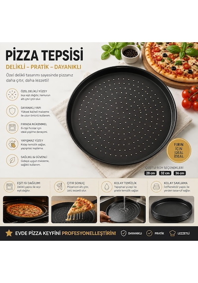 Alimunyum Granit Kaplama Delikli Pizza Tepsisi 30 Cm