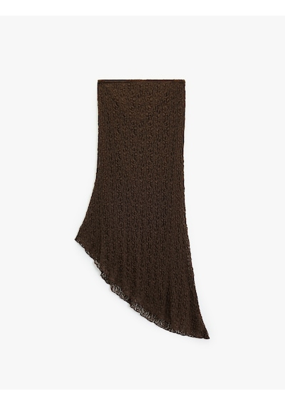 Koton Asimetrik Kesim Slim Fit Midi Dantelli Etek Kahverengi 6wal70038ık Kahve
