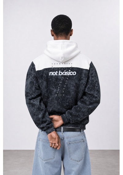 Respire Erkek Not Básico Baskılı Yıkamalı Oversize Hoodie Siyah