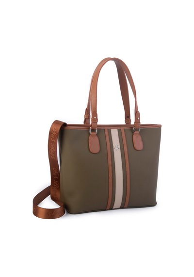 Nas Bag Kadın Omuz Çantası Spor Şık Ayarlanabilir Omuz Askılı Haki Taba Kum Lacste 33x27x12 Cm Haki