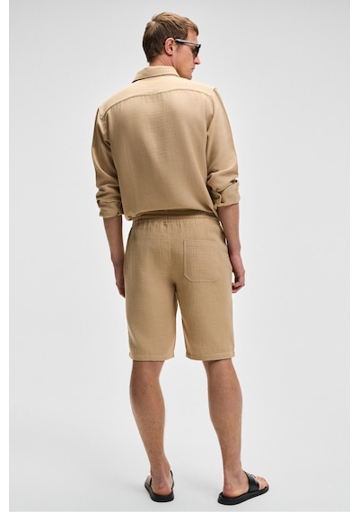 Grimelange Jens Erkek %100 Pamuk Müslin Kumaş Yanları Cepli Slim Fit Dar Kesim Bej Şort