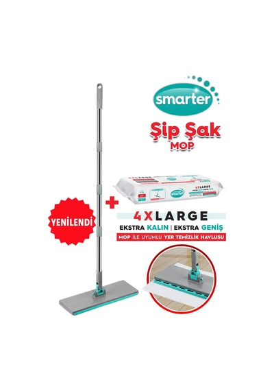 Smarter Yeni Şip Şak Mop + Yer Havlusu Otomatik El Değmeden Tüm Bezlerle Uyumlu Temizlik Seti Paspas