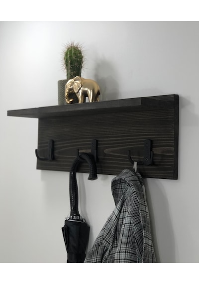 O&Awood Doğal Ahşap Vestiyer, Dekoratif 3 Askılı Portmanto, Raflı Vintage (505265535)