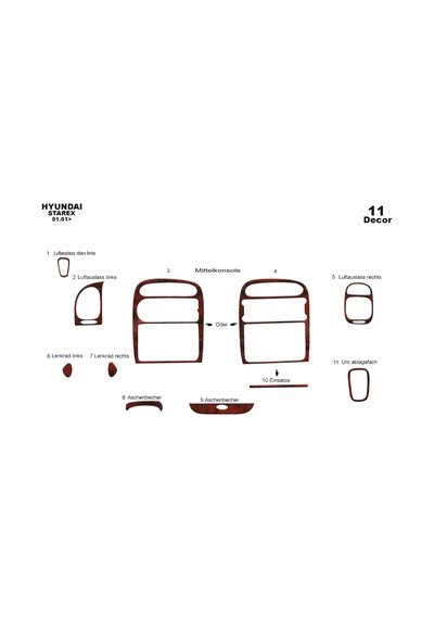 Hyundai Starex Torpido Kaplama 2001-2007 11 Parça Maun