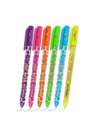 Neon Tükenmez Kalem 6 Renk Pensan Neon Jely Fosforlu Jel Pilot Kalem Siyah Defter Kalemi Yumuşak Yazım Çok Renkli