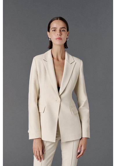 Vatkalı Fitted Kesim Blazer Ceket-20468 Bej