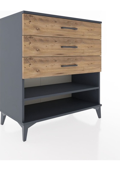 Hyperion Şifonyer Tek Raflı 3 Çekmeceli 88x44x96 Antrasit-çam Antrasit