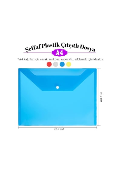 A4 Çıtçıtlı Beyaz Şeffaf Renkli Zarf Dosya 1 Adet Artlantis Çıt Ç