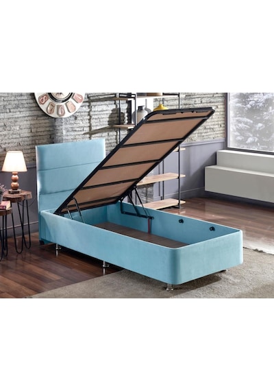 Nironyatak Niron Cozy 100 x 200 CM Tek Kişilik Yatak Seti - Mavi Kumaş Baza, Başl