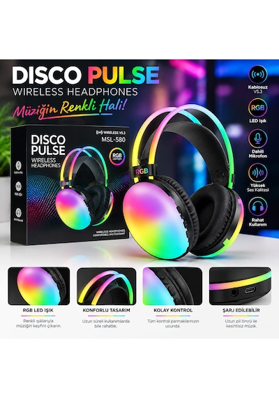 Msl580 Rgb Işıklı Kafa Üstü Bluetooth Kulaklık