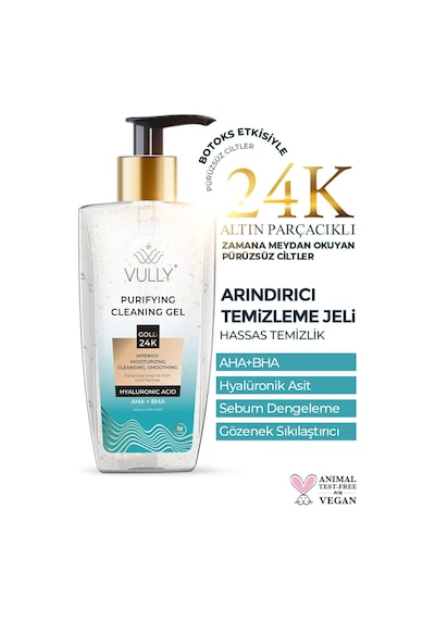 Vully 24K Altın Parçacıklı Gözenek Sıkılaştırıcı Yüz Temizleme Jeli 200 ML