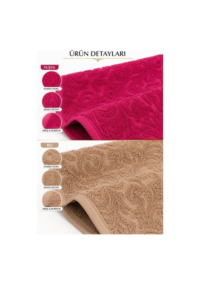 2'li Jakarlı Büyük Boy Banyo Havlusu 90x150 Cm %100 Pamuk Lorea 650 Gr Bej-fuşya