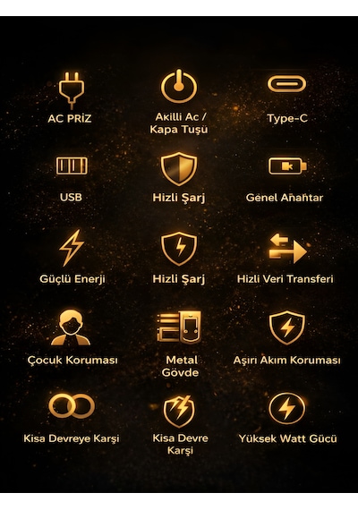 10'lu Priz, 3 Usb, 3.4 Amper, 1 Type-c Girişli 16a Akım Korumalı Uzatma Kablolu Priz Çoklayıcı 1 - 3 M