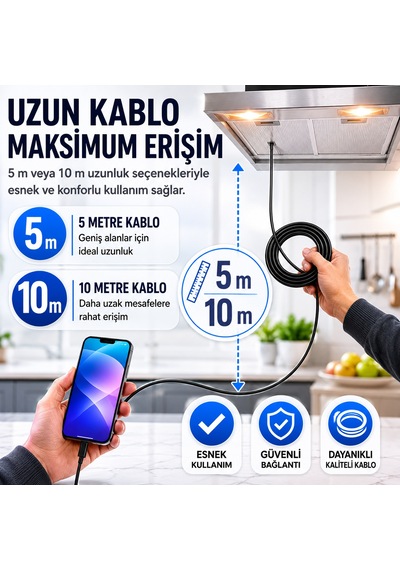 Uninet iPhone Uyumlu Ve Android Uyumlu 2 Kameralı 5metre Kablolu Endoskop Yılan Kamera