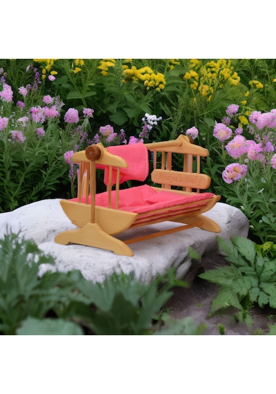Kişiye Özel İsimli Ahşap Oyuncak Bebek Beşiği 50x30x30 Cm Minderli El Yapımı
