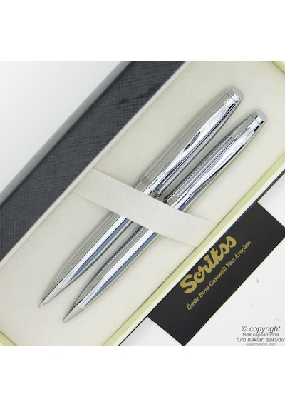 Scrikss 39 Parlak Krom Tükenmez Kalem + Versatil Kalem Set Scri