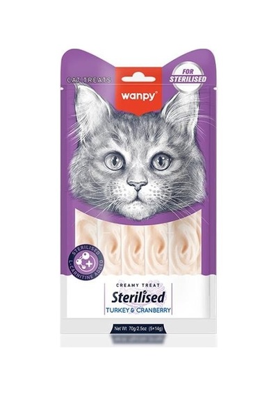 Wanpy Sterilised Hindi & Kızılcıklı Kısırlaştırılmış Sıvı Kedi Ödül Maması 5x14 Gr