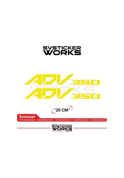 Honda Adv 350 Sticker Uyumlu Yazı Yüksek Kalite Özel Kesim Folyo 2'li Set Sarı