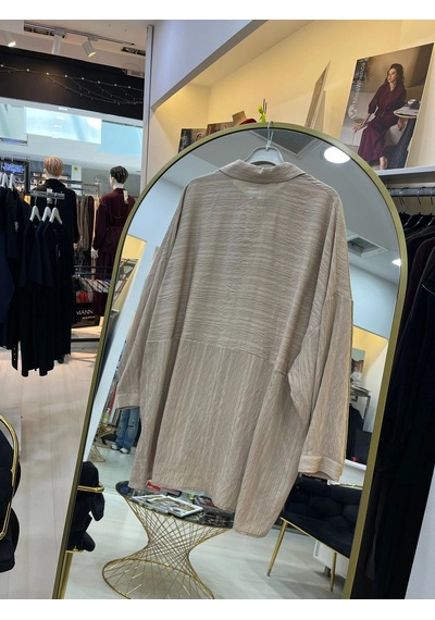 Puane Naturel Dokulu Oversize Gömlek -10800 Bej