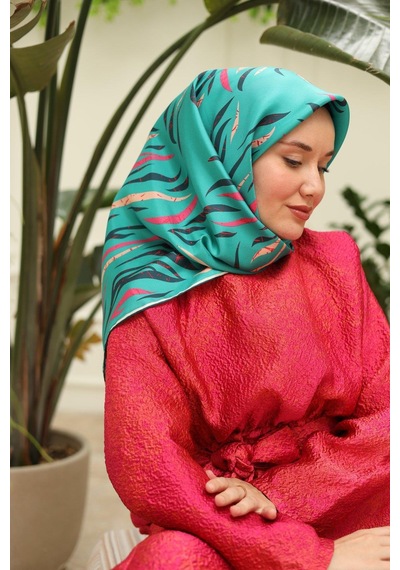 Silk Home Yeşil Pembe Desenli Tivil İpek Eşarp 11432-36 Çok Renkli