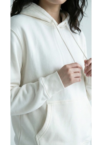 Hoxie Unisex Rahat Kesim Pamuklu Yumuşak Dokulu İçi Polarlı Basic Desenli Kapüşonlu Sweatshirt Ekru