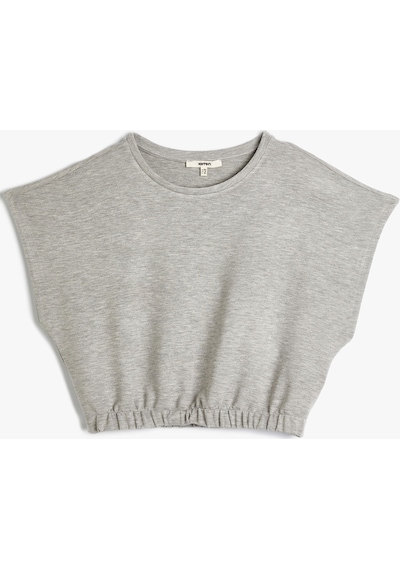 Koton Crop Tişört Kısa Kollu Beli Lastikli Bisiklet Yaka Gri 4sak50034ek 4SAK50034EK031 Gri