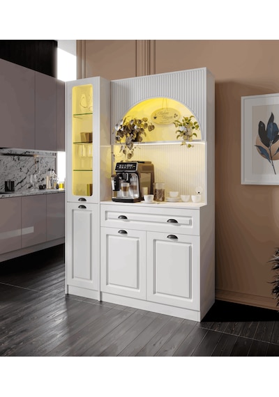 Guneystore Armoni Black Midi Kahve Köşesi Sol Vitrinli Komple Mdf Beyaz