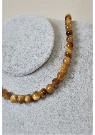 8 Mm Sarı Kaplangözü Doğaltaş Kolye