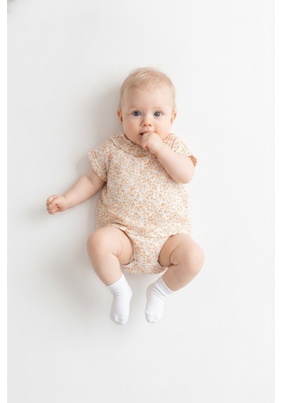 Tiffany Baby & Kids Müslin Orange Flower Tasarımlı Yaka Fırfırlı Üst Ekru