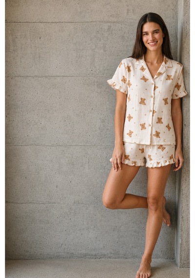 Kadın V Yaka Comfort Fit Kar Beyaz Pijama Takımı