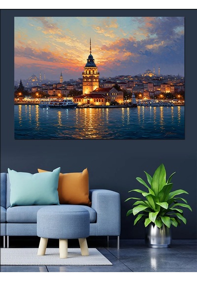 Ahşap Tablo Gün Batımı İstanbul Kız Kulesi Dekoratif Tablolar