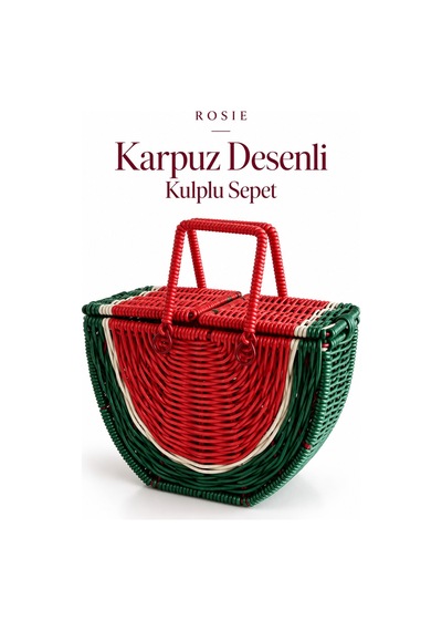 Rosıe Karpuz Desenli Kulplu Dekoratif Sepet Karışık