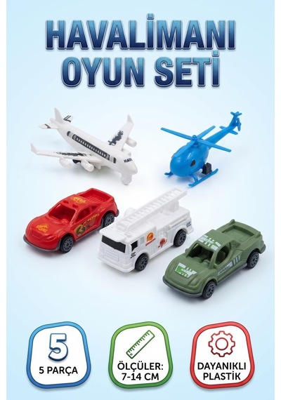 5 Li Havalimanı Ve Acil Durum Seti 7-14 Cm Çek Bırak Eğitici Ve Eğlenceli Çocuk Oyuncak Seti