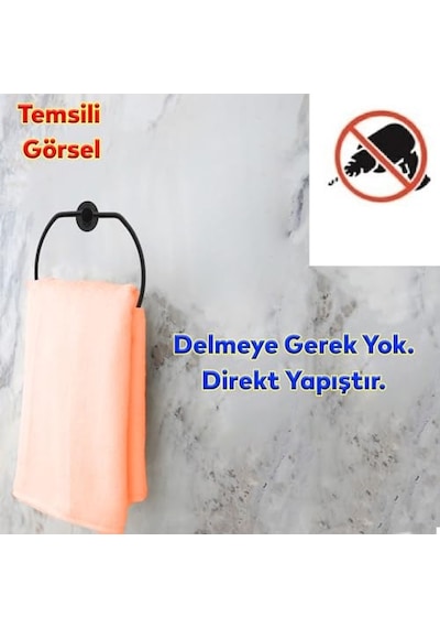 Siyah Bez Havluluk Aparatı Yapışkanlı Lavabo Banyo Mutfak Standı Bez Havlu Askısı Paslanmaz Metal Genel