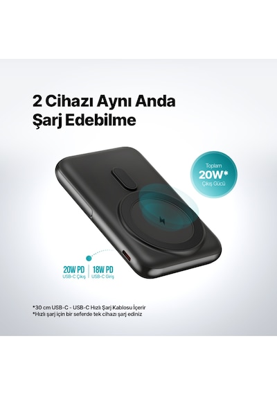 Ttec Recharger Pro M LCD 10.000 mAh Magsafe Uyumlu PD 20W Stantlı Kablosuz Taşınabilir Hızlı Şarj Aleti