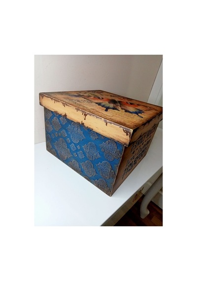 Dekoratif Kutu Ahşap Düzenleyici Doku Çalışması Vintage Aksesuar Mavi - 622523230 Mavi