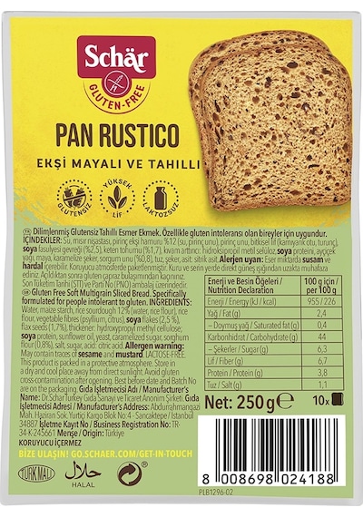 Schar Glutensiz Rustico Lifli Ekmek 8 x 250 G Schar Glutensiz Rustico Lifli Ekmek 8 x 250 G