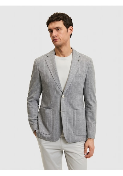 Cacharel Açık Gri Slim Fit Çizgili Yün Karışımlı Ceket Cacharel Açık Gri Slim Fit Çizgili Yün Karışımlı Ceket