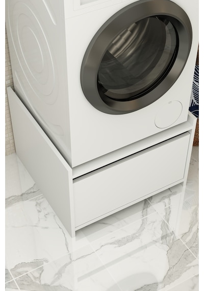 Çekmeceli Çamaşır Makinesi Altı Dolap Yükseklik Arttırıcı Ve Saklama Alanı Banyo Düzenleyici Beyaz Beyaz