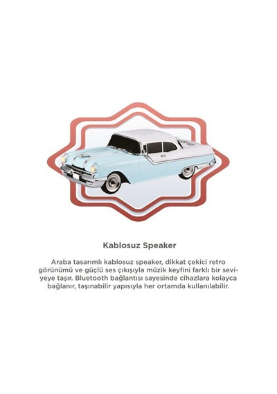 Torima D87 Bluetooth Hoparlör Retro Klasik Araba Tasarımlı 10w Fm Usb Selfie Speaker Mavi