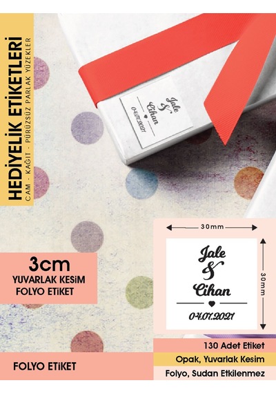 Kalp Figürlü Etiket Cemiyet İçin Ürünlerinize Özel 3 CM - 130 Adet Letbil Folyo Sticker Siyah - Beyaz