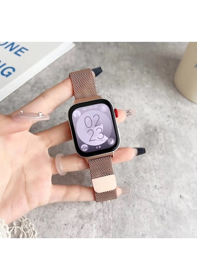 Huawei Watch Fit 3 / Fit 4 Uyumlu Metal Hasır Manyetik Kordon Rose
