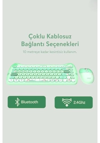 Km-6285 Catty Mini Wireless-bluetooth Kablosuz Ultra Sessiz Özel Tasarımlı Q Klavye Mouse Set Yeşil Diğer