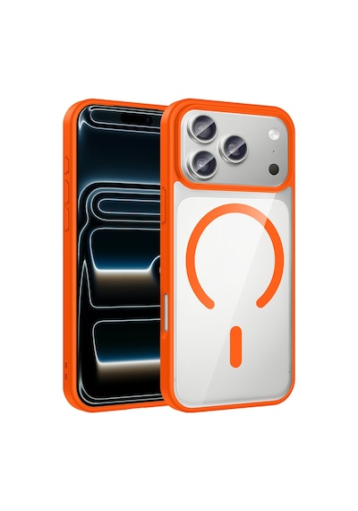 Zore Apple iPhone Uyumlu 17 Pro Kılıf M-safe Wireless Şarj Özellikli Silikon Omsy Ege Kapak - Turuncu