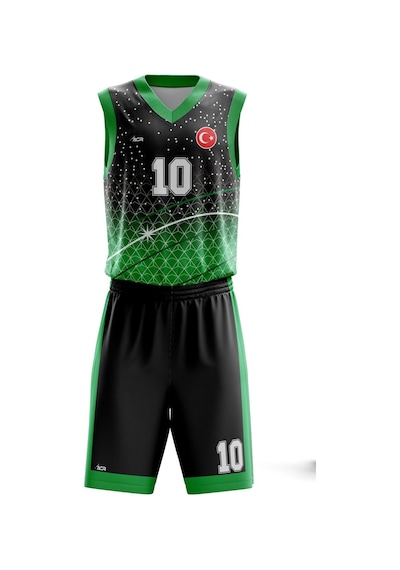 Basketbol Forması Yeşil & Siyah Model B2402 - Kişiye Özel İsim Ve Numara Yazılabilir Dijital Baskı Yeşil