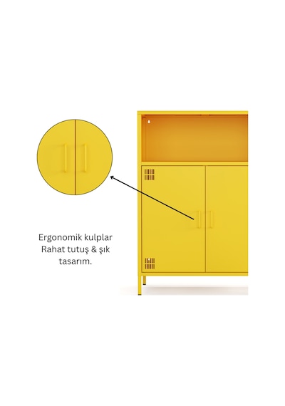 Pera Metal Dolap 2 Kapılı, Açık Raflı 80,50 X 40 X 109,50 Cm - Ral 1018 Sarı